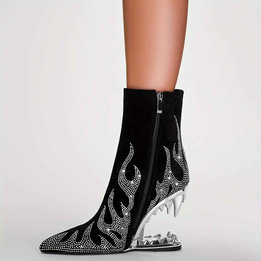 Women'S Pointed High Heeled Rhinestone Booties