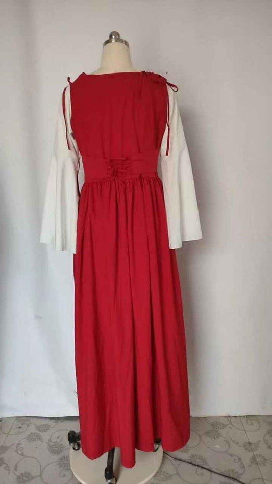 [Elegant Medieval Costume] Elegant Women's Medieval Two-Piece Costume - Renaissance Drama Outfit with Corset-like Bodice & Long Flowing Skirt | Halloween, Renaissance Faire, Themed Parties | Burgundy/White, Black/White, Green