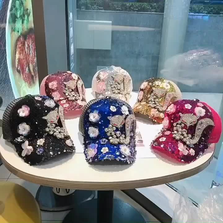 [Anime Baseball Cap] Anime Theme Women's Fashion Baseball Cap - Breathable Mesh, Adjustable Fit, Rhinestones and Floral Embellishments, Hot-stamping Craftsmanship, Sparkling Sequin Duckbill Hat, Carnival/Mardi Gras/Masquerade SS69