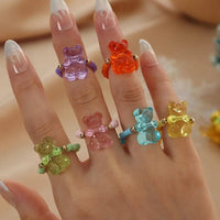 6pcs Cute Cartoon Bear Resin Beaded Rings Set - Adjustable, High-Quality Fashion Jewelry for Women, Perfect for Daily Wear & Gifting SS69