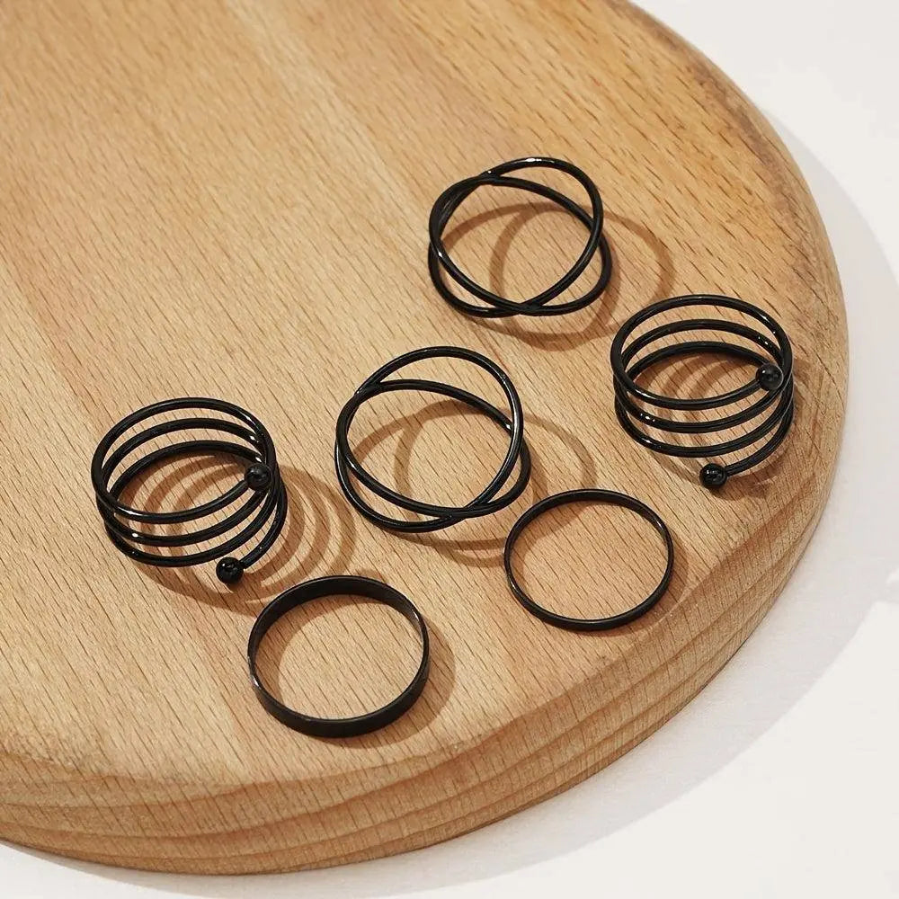 6pcs Personality Black Cross Ring Set Ladies Knuckle Rings Punk Y2K Accessories - SS69