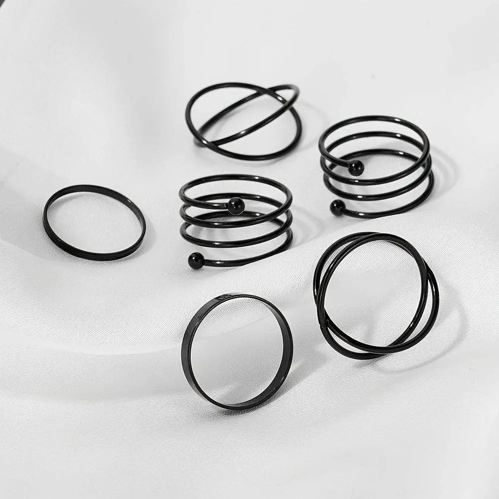 6pcs Personality Black Cross Ring Set Ladies Knuckle Rings Punk Y2K Accessories - SS69