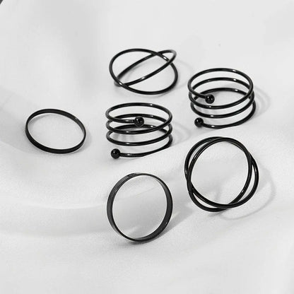 6pcs Personality Black Cross Ring Set Ladies Knuckle Rings Punk Y2K Accessories - SS69