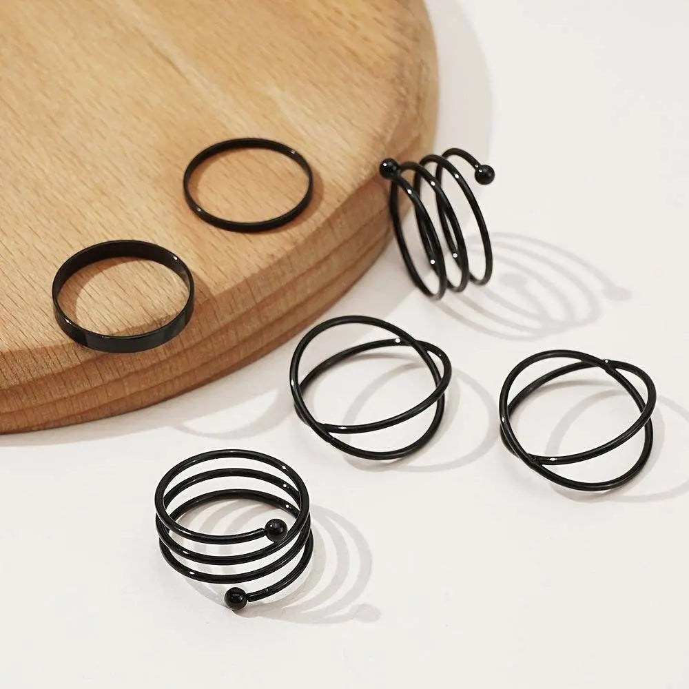 6pcs Personality Black Cross Ring Set Ladies Knuckle Rings Punk Y2K Accessories - SS69