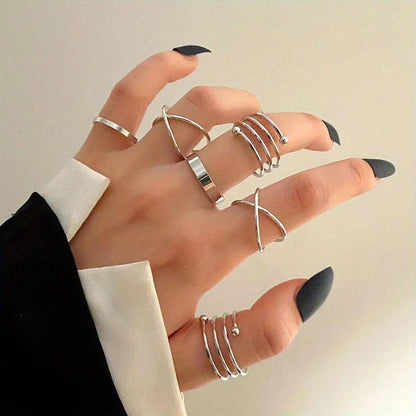 6pcs Personality Black Cross Ring Set Ladies Knuckle Rings Punk Y2K Accessories - SS69