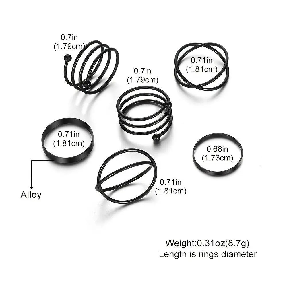 6pcs Personality Black Cross Ring Set Ladies Knuckle Rings Punk Y2K Accessories - SS69