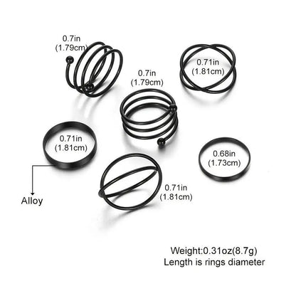 6pcs Personality Black Cross Ring Set Ladies Knuckle Rings Punk Y2K Accessories - SS69