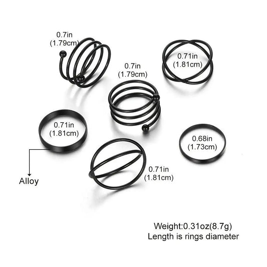 6pcs Personality Black Cross Ring Set Ladies Knuckle Rings Punk Y2K Accessories - SS69