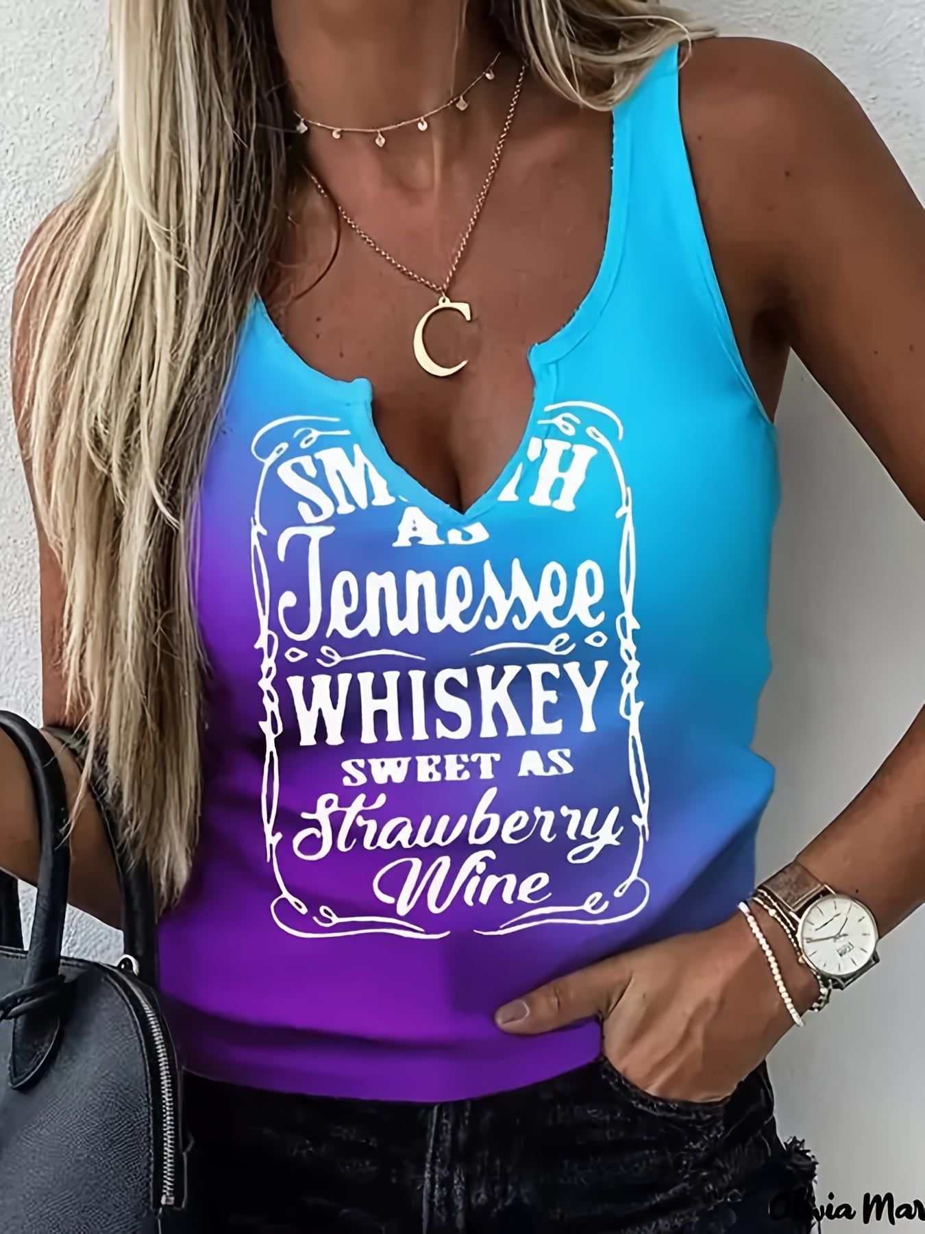 Women Colorful Gradient Letter Printed V-Neck Casual And Versatile Fashionable Vest SS69