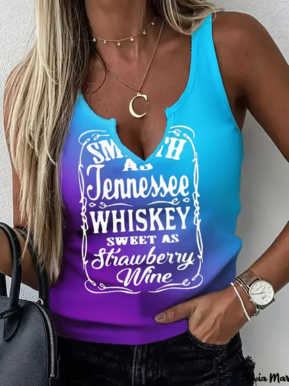 Women Colorful Gradient Letter Printed V-Neck Casual And Versatile Fashionable Vest SS69