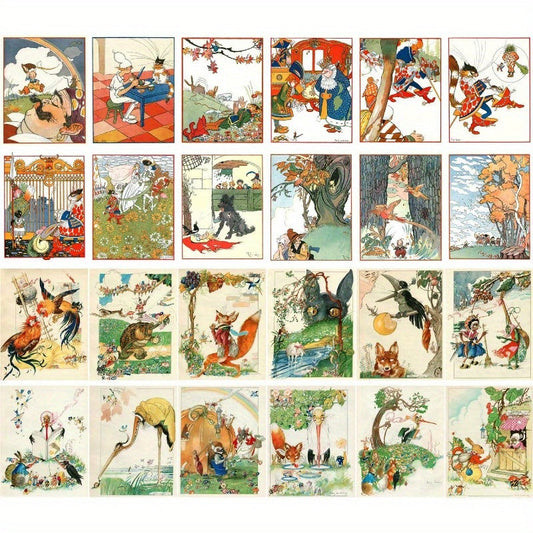 24pcs Felix Vintage Classic Fairy Tale Postcards - Reprint of Retro Illustrations, High-Quality Glossy Cardstock, Envelope-Friendly for Christmas, Weddings, Valentine’s Day, Home & Office Decor, Holiday Stationery, Nostalgi SS69