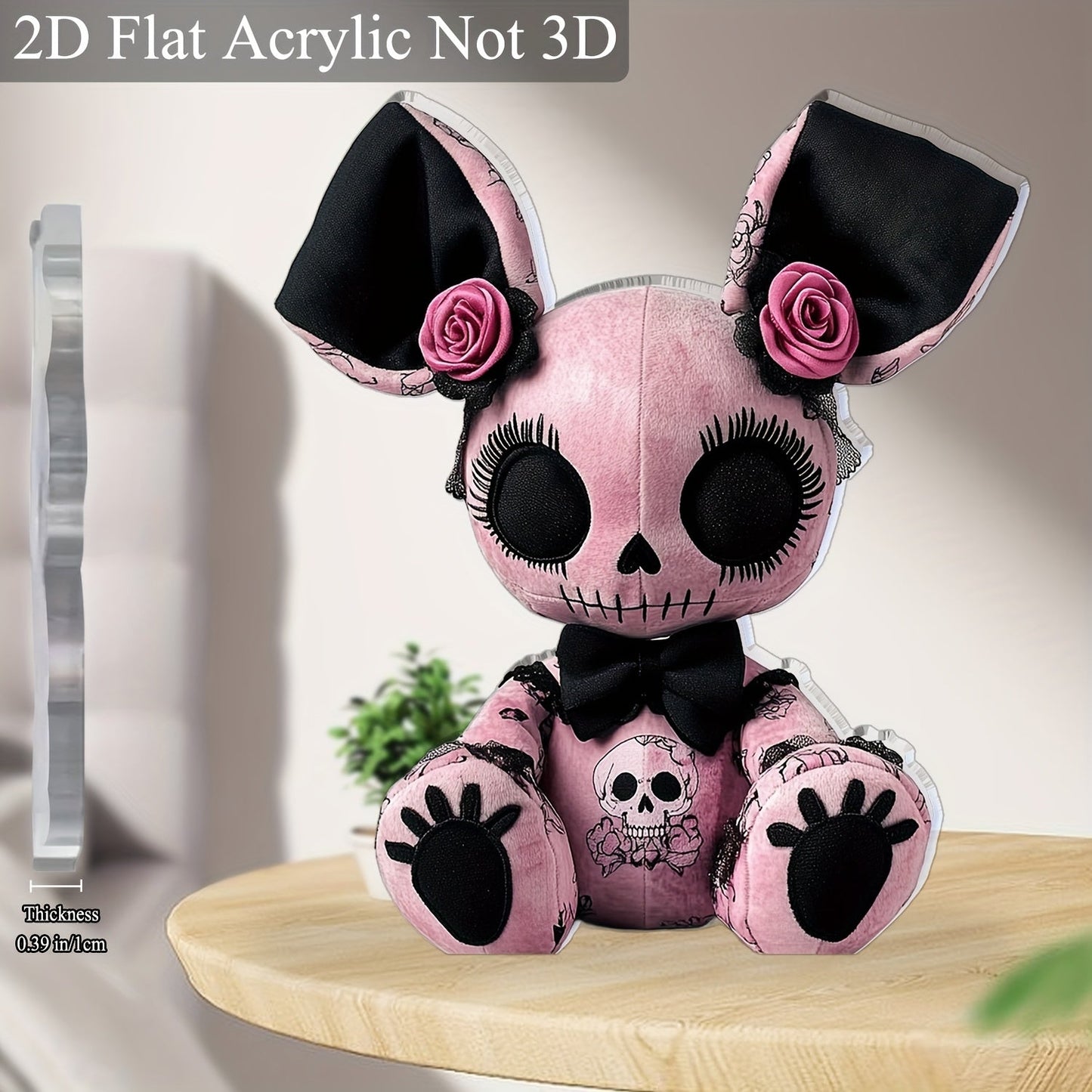 2D Flat, 1pc Gothic Mouse Plush Toy Acrylic Desktop Decor - 2D Print Skull & Rose Design, Black and Pink Style for Halloween Christmas Bar Cafe, 5.9"x 5.11", Friend's gift Idea, Bohemian Aesthetic Craftsmanship, 2D Flat, Chri SS69