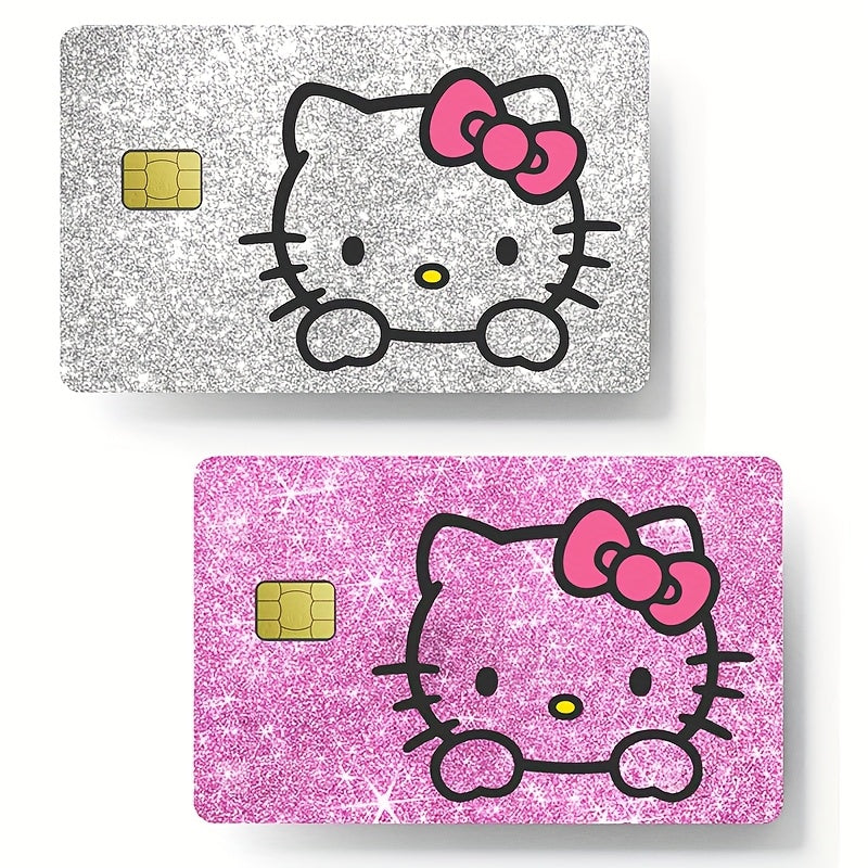 1 set of 2 HelloKitty credit card stickers, Silvery Laser self-adhesive black Kuromi PVC card stickers, bus card stickers, stored value card skin stickers SS69 7.69 2pcs