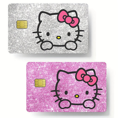 1 set of 2 HelloKitty credit card stickers, Silvery Laser self-adhesive black Kuromi PVC card stickers, bus card stickers, stored value card skin stickers SS69 7.69 2pcs