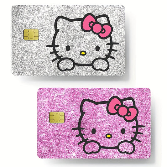 1 set of 2 HelloKitty credit card stickers, Silvery Laser self-adhesive black Kuromi PVC card stickers, bus card stickers, stored value card skin stickers SS69 7.69 2pcs