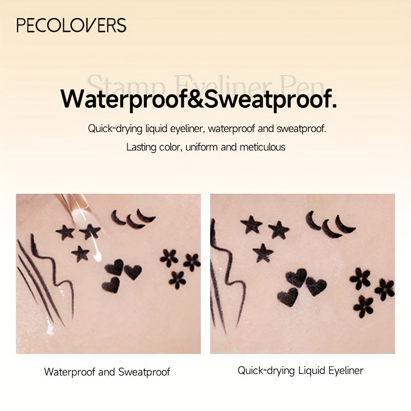 PECOLOVERS 2-in-1 Black Liquid Eyeliner Stamp Pen, Waterproof Quick Dry Love Heart Design, Cosmetic Makeup Tool SS69