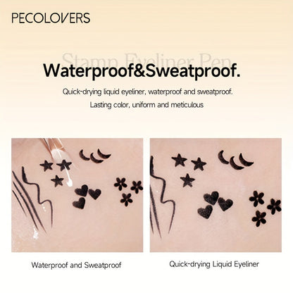 PECOLOVERS 2-in-1 Black Liquid Eyeliner Stamp Pen, Waterproof Quick Dry Love Heart Design, Cosmetic Makeup Tool SS69