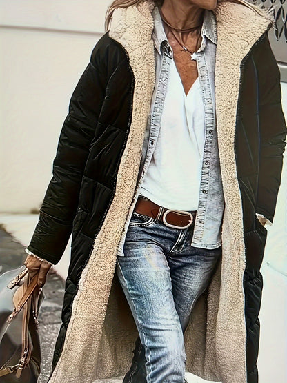 Plus Size, Plus Size Women's Elegant Quilted Teddy Parka Coat - Dual-Sided Hooded Winter Jacket with Full-Length Zipper, A-Line Silhouette & -Sweeping Hem, Machine Washable Outerwear