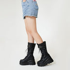 Goth Platform Mid-Calf Boots with Chunky Wedge Heel