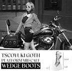 Goth Platform Mid-Calf Boots with Chunky Wedge Heel