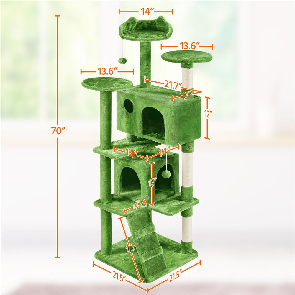 Costoffs Cat Tree 54in/70in/62in/80in/23.5in Cat Tower Condo with 2 Condos & 2 Dangling Balls & 3 Scratching Posts Large Cat House for for Kittens & Cats, Dark Gray/Light Gray/Beige/Black/Pink/Brown/Navy Blue/Green, Brown/W SS69