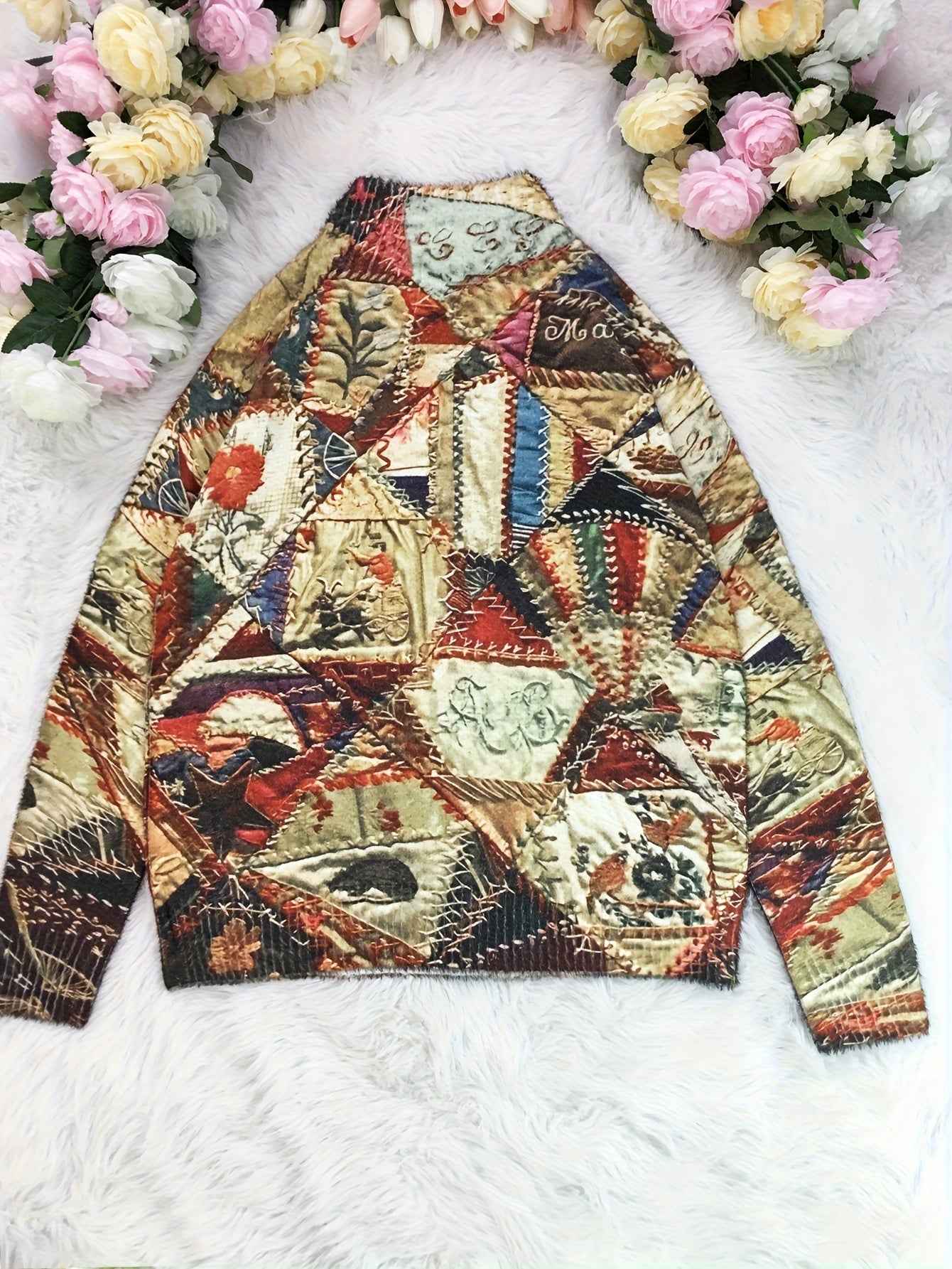Plus Size, 2D Flat Pattern Women's Pullover 3D Printed Pattern Sweater Long Four Seasons Mixed Vintage