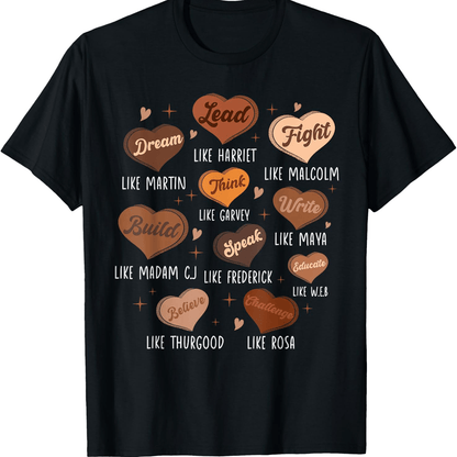 Black History Month Dream Like Martin African Leader Hearts T-Shirt Cotton Fun Design DIYMen's Soft Summer and winter breathable comfortable casual sports Halloween and Christmas gifts SS69 12.69 Black / XXXL