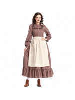 Women's Victorian-Inspired Victorian Maid Dress - Brown & A-Line Full-Length Skirt Set with Ruffled Collar & Waist Belt, Loose-Fit Long Sleeve Costume for Renaissance Fairs, Historical Role-Play & Themed Parties (No Lining)