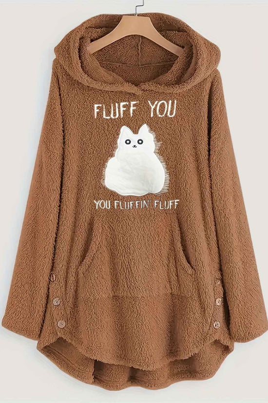 Plus Size, Plus Size Women's Autumn Winter -Lined Thickened Hooded Hand- Sweatshirt