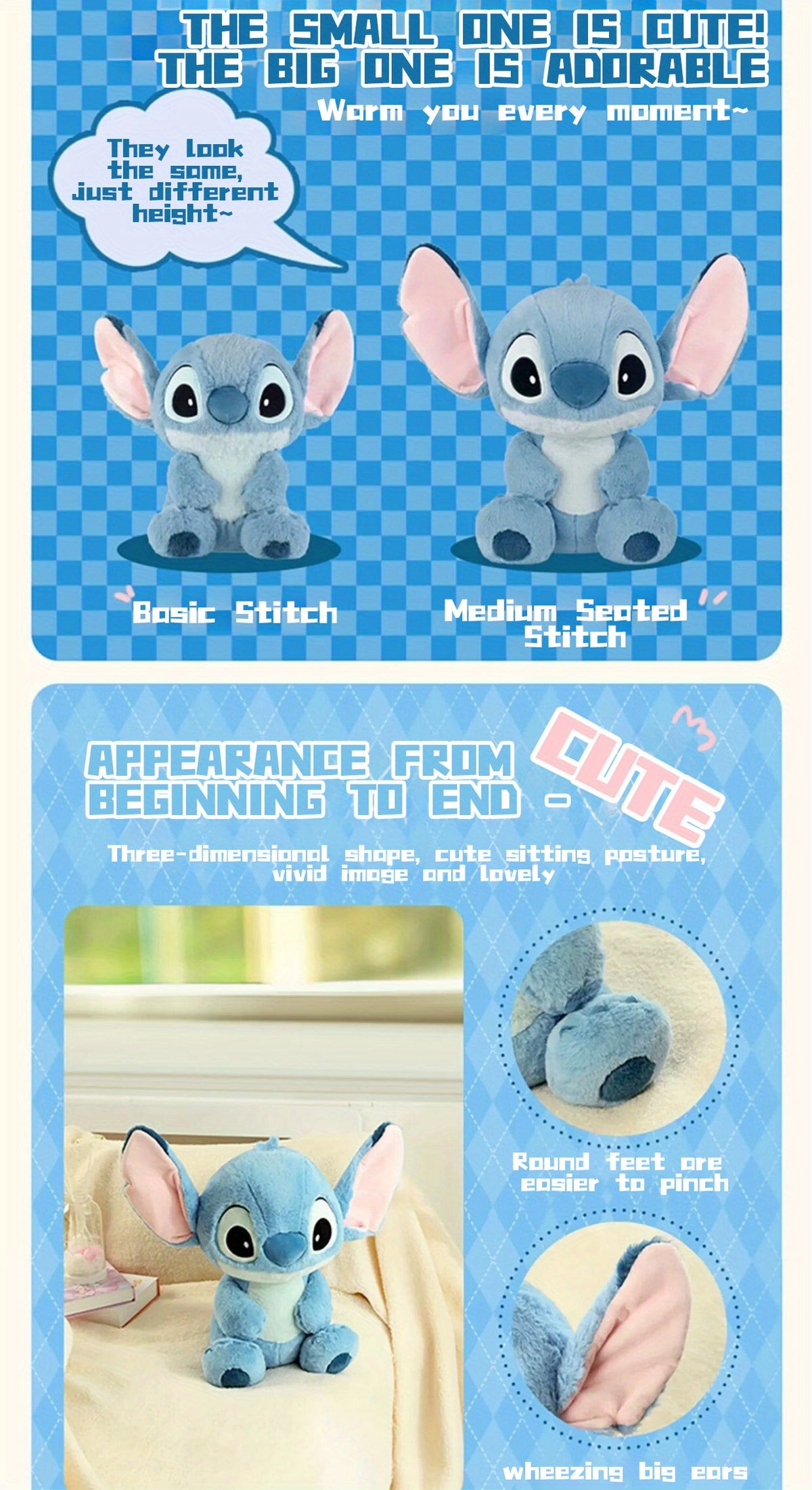 Miniso Disney Stitch Sitting Doll Plush Doll Disney Basic Series Medium Sitting Doll Kawaii Home Bedroom Sofa Accessories Collectible Dolls Gift Ornament Party Favors