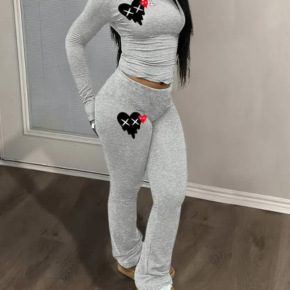 Fashionable Y2K Style Heart Print Set SS69 24.69 Light Grey / XL