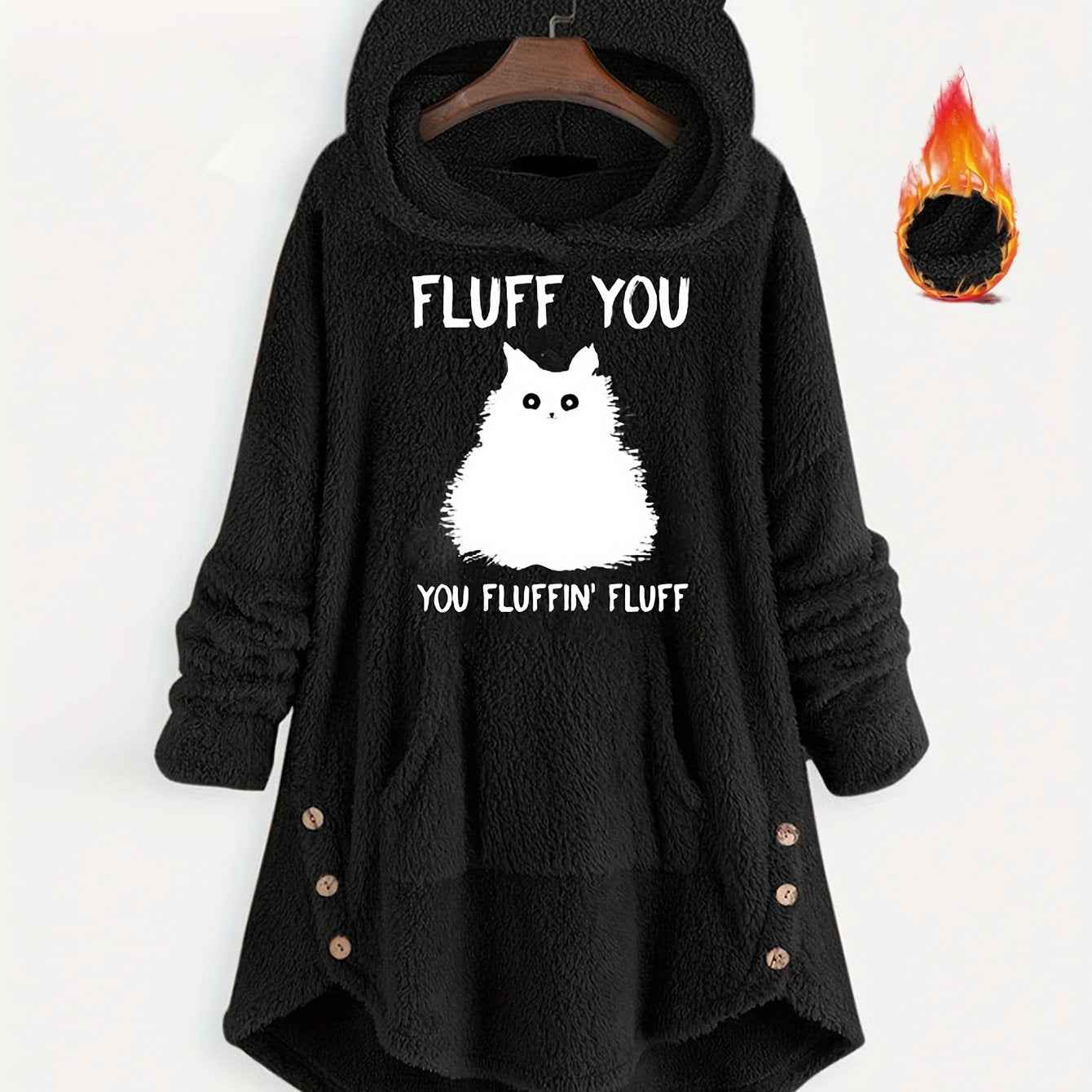 Plus Size, Plus Size Women's Autumn Winter -Lined Thickened Hooded Hand- Sweatshirt