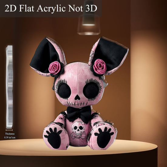 2D Flat, 1pc Gothic Mouse Plush Toy Acrylic Desktop Decor - 2D Print Skull & Rose Design, Black and Pink Style for Halloween Christmas Bar Cafe, 5.9