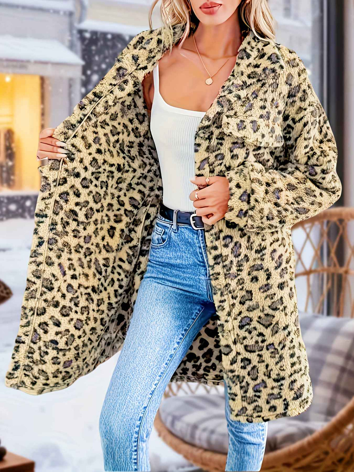 Plus Size - Plus Size - Plus Size - Plus Size - Plus Size - Women'S Plus Size Leopard Print Coat - Casual Long Sleeve Button-Up Jacket with Lapel Collar, Medium Stretch Fabric, Perfect For Fall/winter, Leopard Print Jacket, W