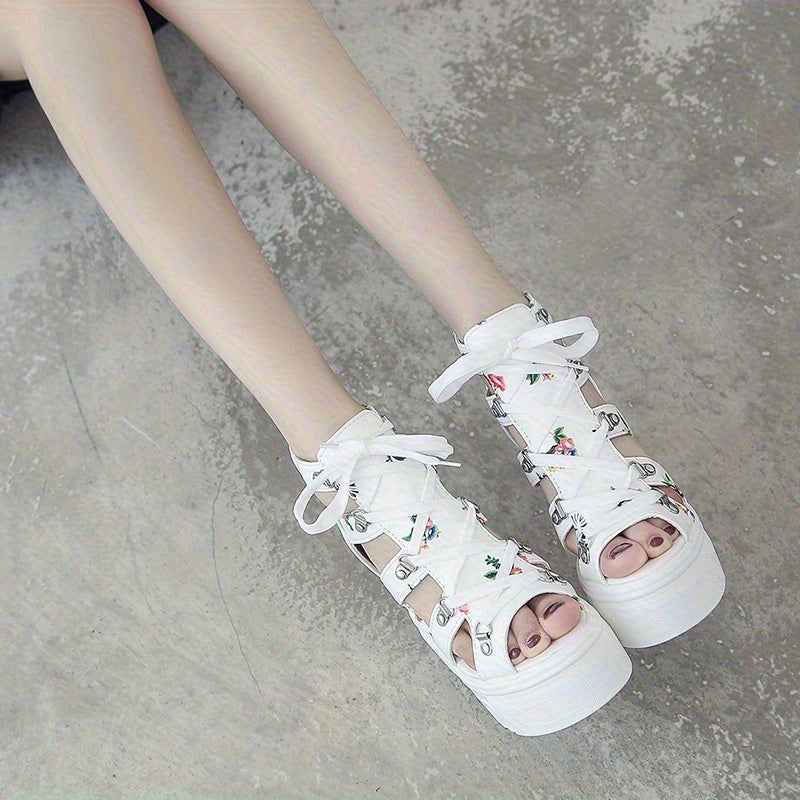 Women'S Chunky Platform Sandals - Slip-On High Heels with Lace-Up Back Zipper Closure, Non-Slip Platform Sole, Cushioned Insole - White Synthetic Cover Shoes for Parties, Weddings, Everyday - All-Day Comfort & Stability, Chun