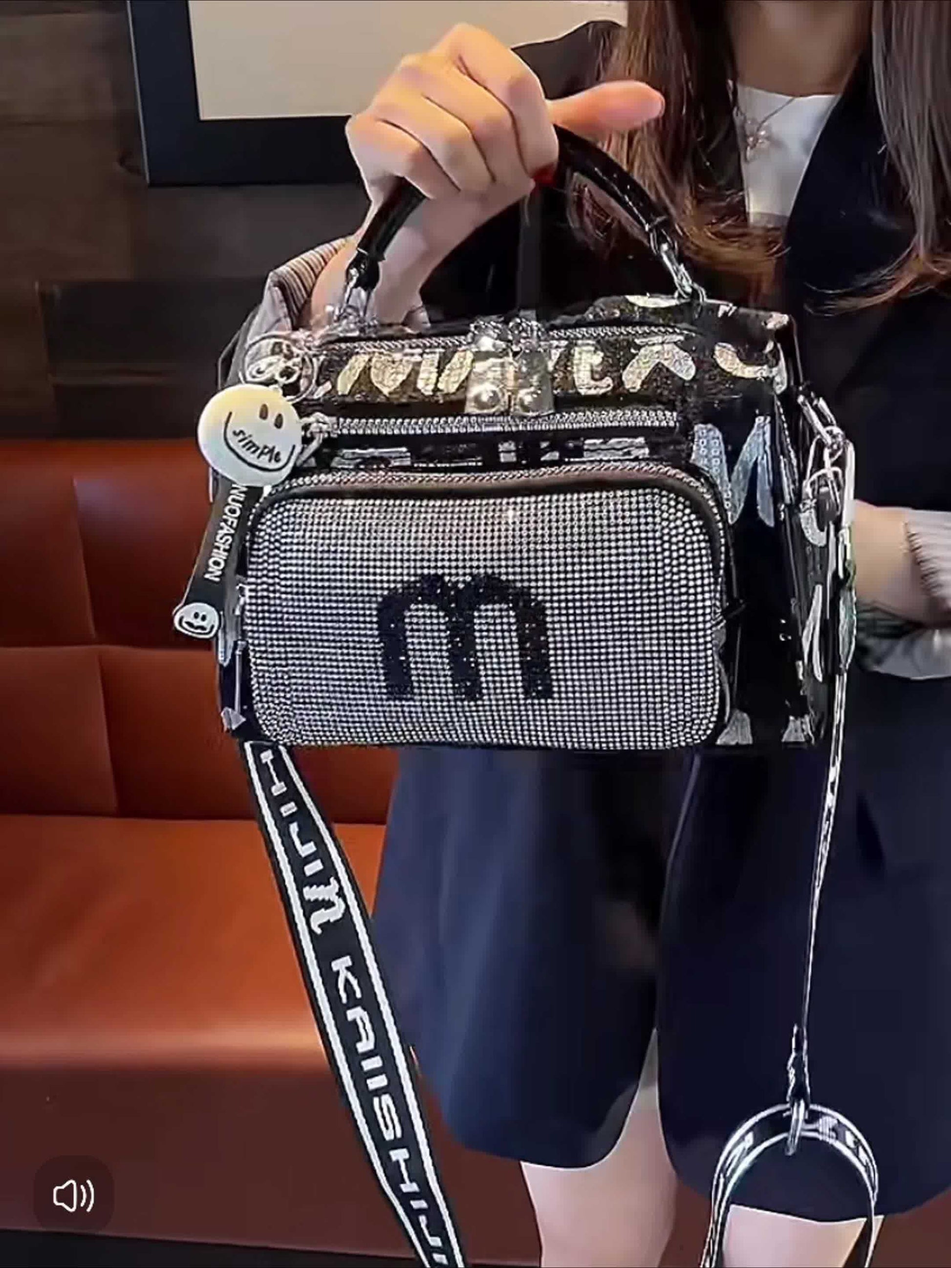 Spacious Rhinestone-Embellished Glamorous Women's Backpack - Adjustable Strap, Multi-Pocket Design, Comfort Grip Handle Crossbody Satchel for Special Occasions SS69