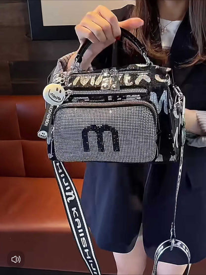 Spacious Rhinestone-Embellished Glamorous Women's Backpack - Adjustable Strap, Multi-Pocket Design, Comfort Grip Handle Crossbody Satchel for Special Occasions SS69