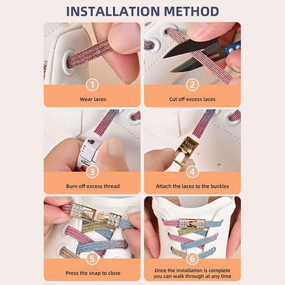 1pair Free-Tie Shoelaces With Rhinestone Buckles, Fashion Elastic Lazy Shoelaces For Sneakers Canvas Shoes Skate Shoes, Women & Men