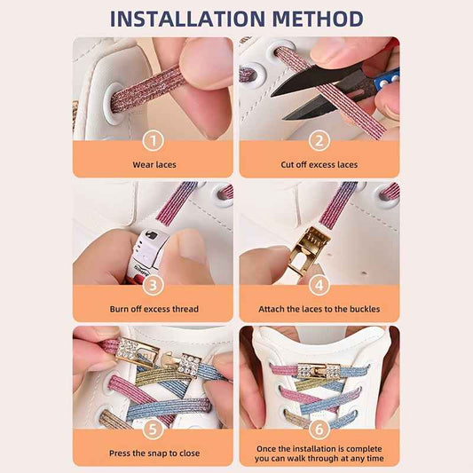 1pair Free-Tie Shoelaces With Rhinestone Buckles, Fashion Elastic Lazy Shoelaces For Sneakers Canvas Shoes Skate Shoes, Women & Men