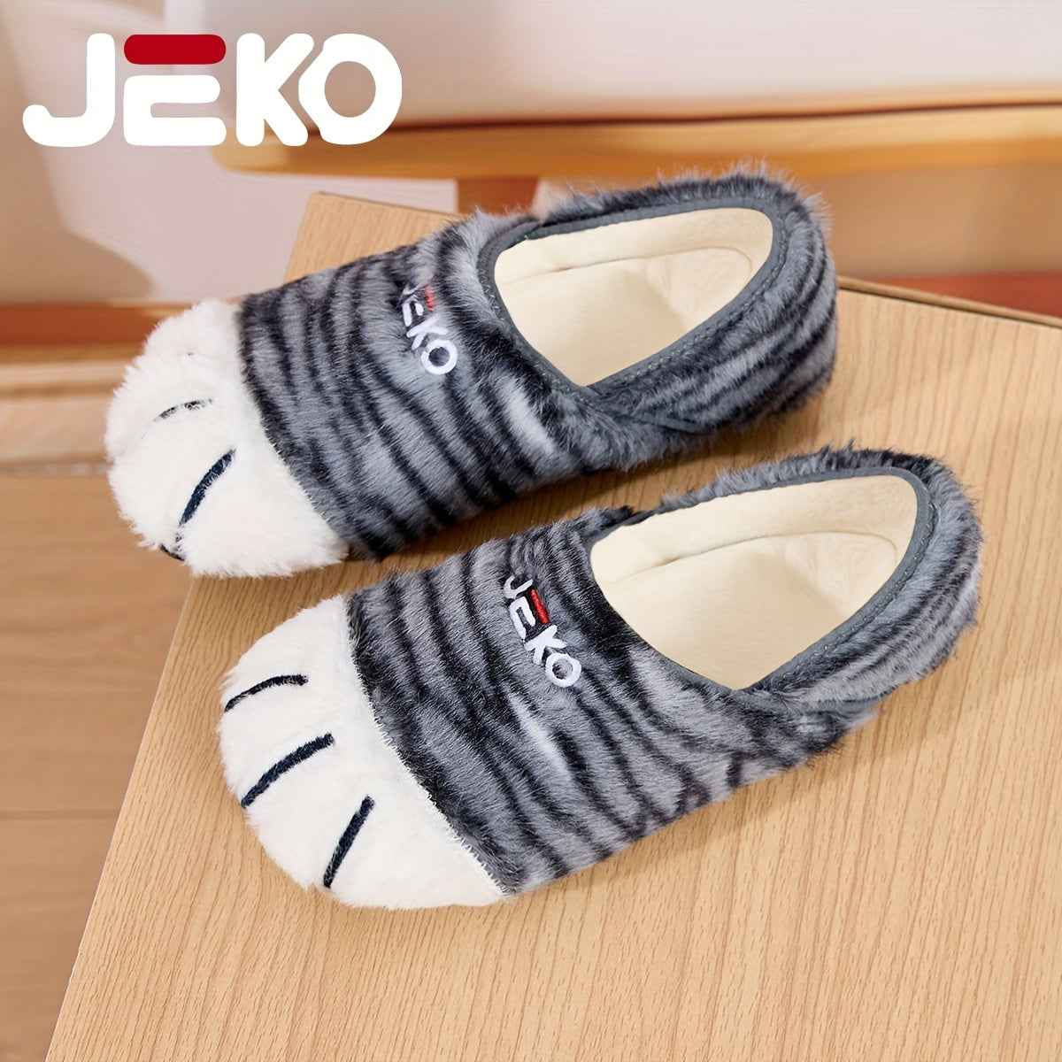 JEKO Men's Winter Warm Slip-On /Outdoor Slippers with Tiger & Cat Animal Print, Soft Fabric & Sole, Low-Top Round Toe Design for Gym, Yoga, Dance, Home - Cute & Trendy for all-Foot Coverage (Brand: JEKO)