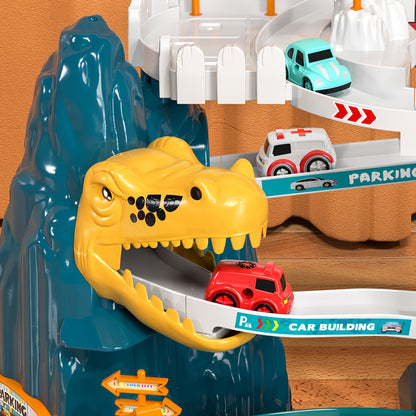 Dinosaur-Themed Racing Track Designed for Toddlers, Featuring a Toy Car Ramp And a Playset That Includes 10 Cars, Suitable for Children Aged 3 to 8 Years.