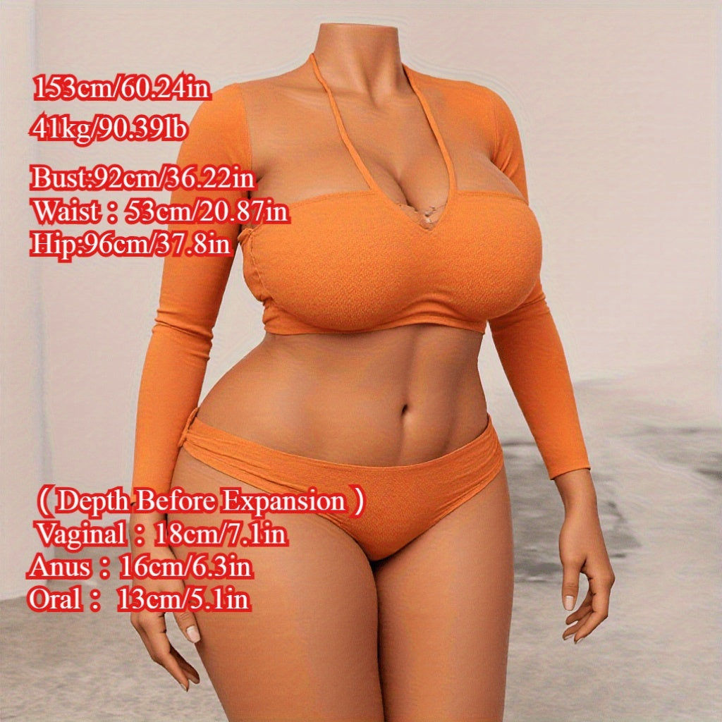 60.24-Inch Life Size Female Sex Doll - Soft Jelly Chest And Hips, TPE Material, Ultimate Pleasure Experience, No Need for Batteries, Orange Long Sleeved Top And Thong Design, Realistic Body Shape, Suitable for Adults to Play SS69