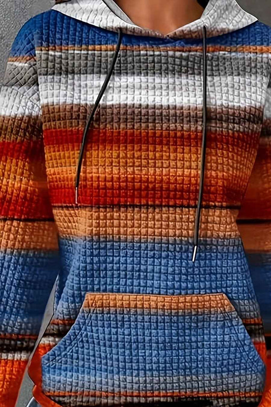 Plus Size - Women'S Plus Size Oversized Hoodie - Cozy Fall/Winter Sweatshirt with Drawstring Hood & Side Pockets, Blue/Orange/Red/Black/Gray Striped Pullover for Everyday & Formal Outfits - Casual Loose Fit Sweater, Sweater H