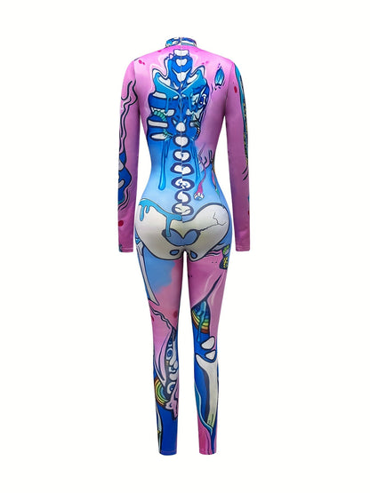 Women'S Sexy Halloween Costume - Long Sleeve Bodycon Jumpsuit with Neon Accents, Form-Fitting Cosplay Outfit for Halloween Parties, Themed Events - Sexy Party Attire for Women, Halloween Clothes, Themed Event Attire, Formfitt SS69