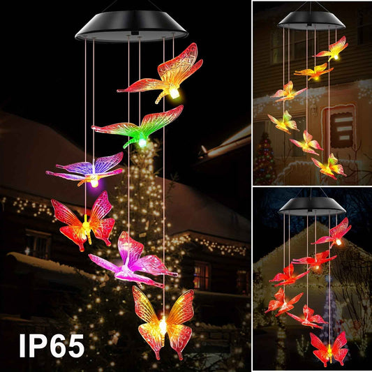 Purple Butterfly Solar Wind Chimes Color Changing Lights Outdoor, Best Gifts for Mom Grandma Women Wife Aunt Sister, Unique Mobile Wind Chime, Mothers Day Yard Decor IP65, Solar Wind Chimes For Outside, Hummingbird Wind Chime