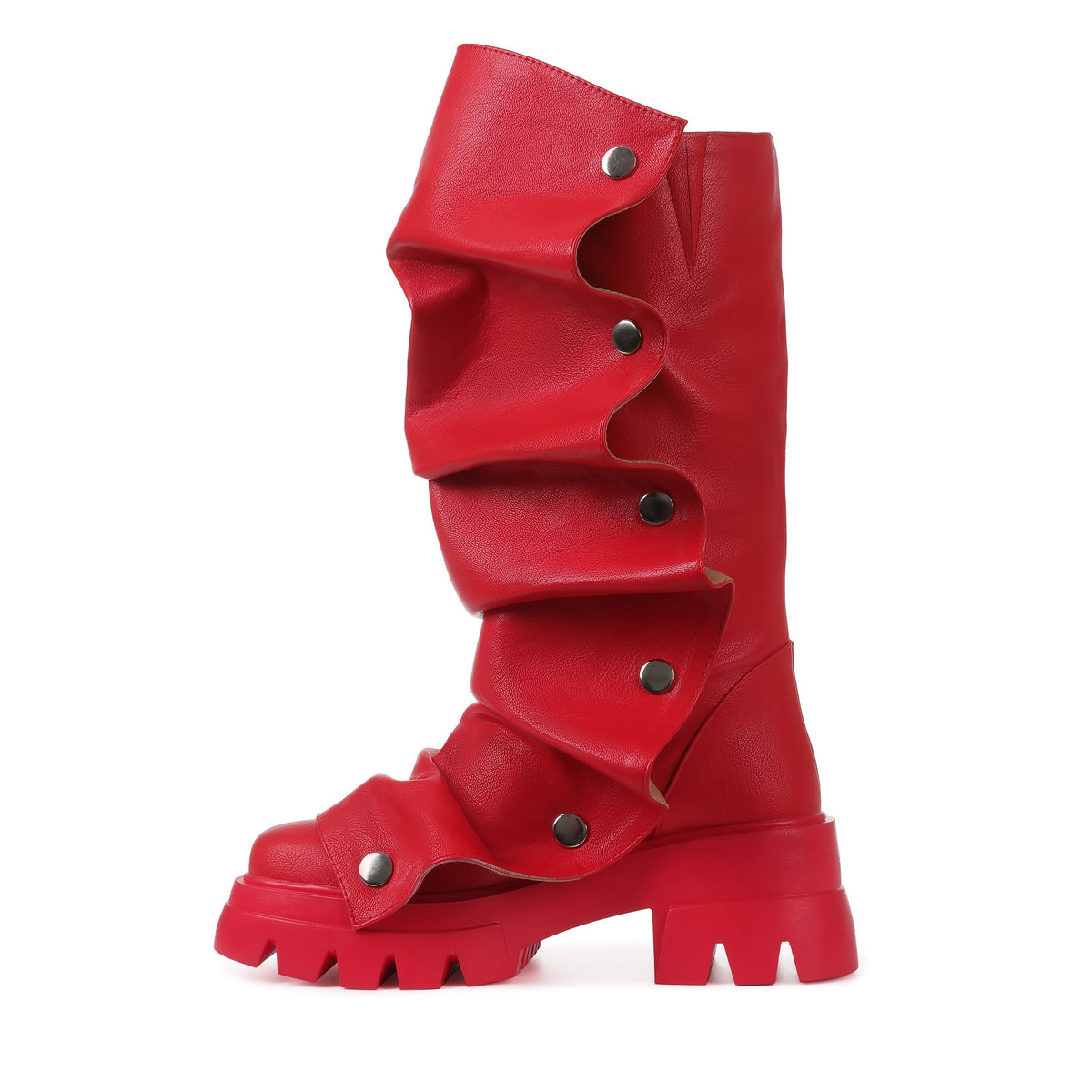 Women'S Round Toe Ruched Studded Mid Calf Chunky Heel Boots Stylish Boots Casual Dating Shoes SS69