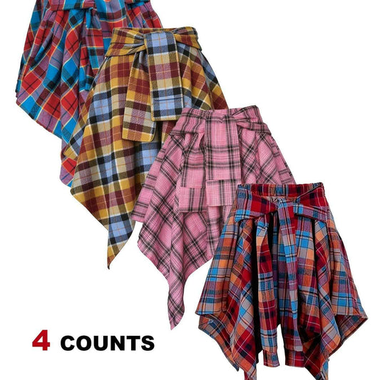 Plus Size - Plus Size - 4-Pack Plus Size Pleated Plaid Skirt | Women High Waist A-Line Elastic Waist Midi Skirt Casual Vintage Checkered Skirt With Slight Stretch Fabric