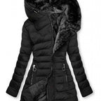 Women's Winter Warm Quilted Parka Coat, Padded Jacket with Hood, Full-Zip Front & Adjustable Waist Belt, Mid-Length Long Sleeve Outerwear for Cold Weather, Y2K Style, Beige/Tan, Hand Wash/Dry Clean