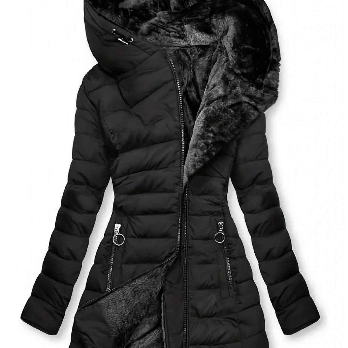 Women's Winter Warm Quilted Parka Coat, Padded Jacket with Hood, Full-Zip Front & Adjustable Waist Belt, Mid-Length Long Sleeve Outerwear for Cold Weather, Y2K Style, Beige/Tan, Hand Wash/Dry Clean