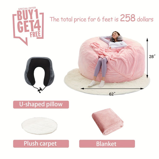 Bean Bag Chair(Give 3 Gifts:U-shape Pillow, Blanket Pillow, 6FT Carpet)Comfy Lazy Sofa Bed, Including 50 Pounds Of Filler, Large 6' Bean Bags With Memory Foam Filled, Large Beanbag Chairs Soft Sofa With Flannel Cover SS69 103.69 6FT(58